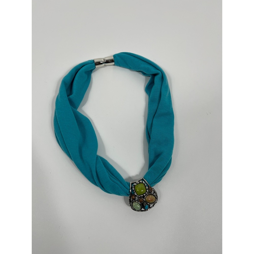 VTG 90s Y2K Maximalist Statement Womens Necklace Silver Blue Boho Chic Artsy
